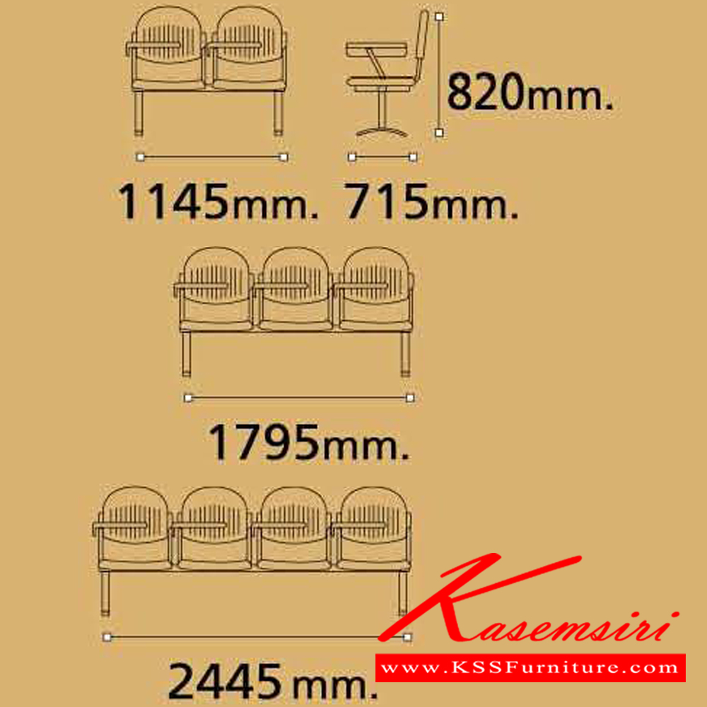 04042::VC-657::A VC lecture hall chair for 2/3/4 persons with PVC leather/mesh fabric seat. Available in 6 colors
