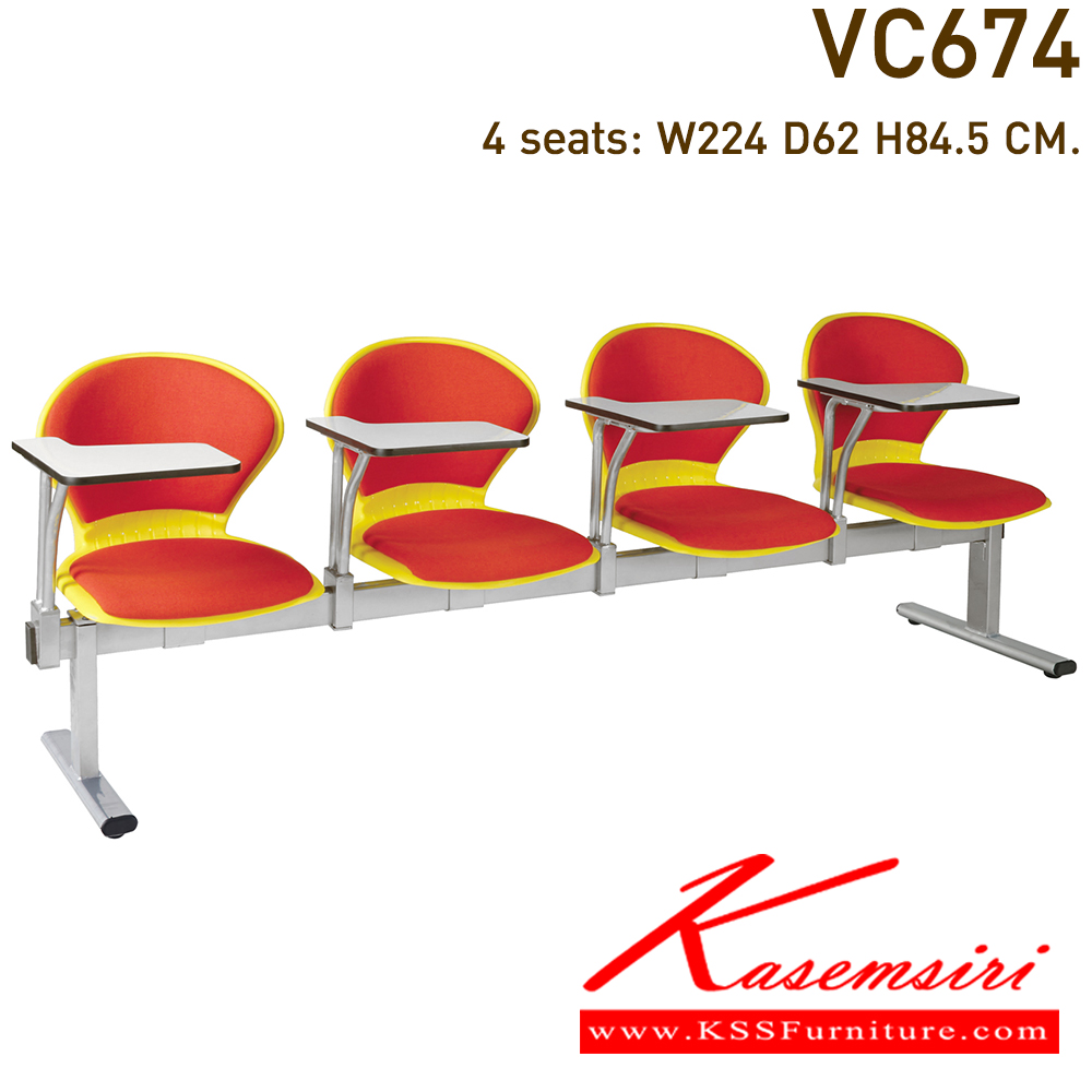 27074::VC-674::A VC lecture hall chair for 2/3/4 persons with PVC leather/mesh fabric seat.