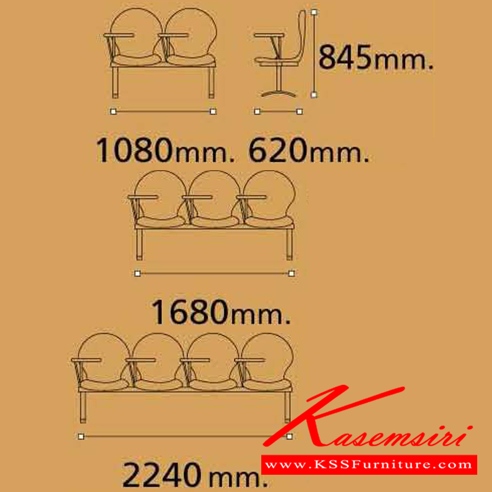 27074::VC-674::A VC lecture hall chair for 2/3/4 persons with PVC leather/mesh fabric seat.