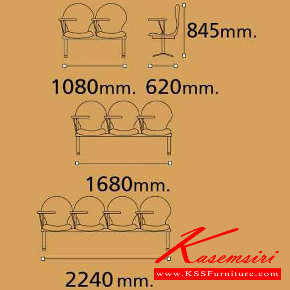 12059::VC-677::A VC lecture hall chair for 2/3/4 persons with non-covered seat.