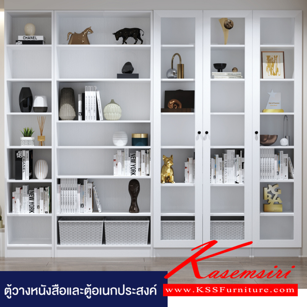 76460053::BK-81B(สีขาว)::ตู้วางหนังสือและตู้อเนกประสงค์ ประตูกระจกใส 80 ซม. ขนาด800x300x2000มม. SPEC:PU(E1) สีขาววู้ดลิฟ(Wh) แบบมีบานเปิดกระจกใส บอดี้ไม้หนา 1.9 ซม. แผ่นชั้นไม้หนา 1.6 ซม. แผ่นปิดหลังหนา 0.9 ซม. เอ็กซ์ซีเอฟ ชั้นหนังสือ