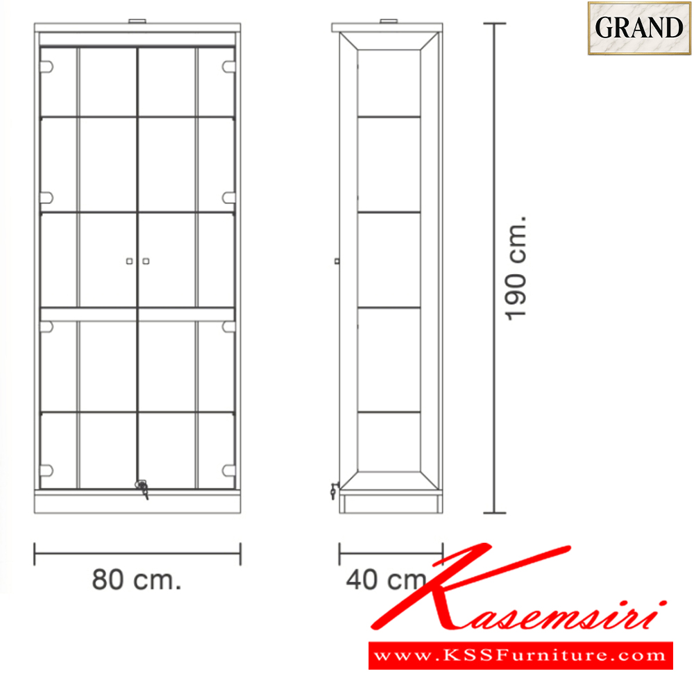 02074::GCB-804::ตู้โชว์ดาวน์ไลท์ 80 ซม. ขนาด 80x40x190 cm.SPEC:MELAMINEทั้งตัว  ตู้โปร่งดูสบายตาด้วยเฟรมข้างกระจกใส ชั้นปรับกระจกใสทุกชั้น ไฟดาวน์ไลท์สีวอร์มไวท์ เอ็กซ์ซีเอฟ ตู้โชว์