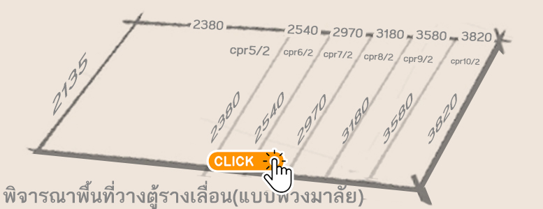 พิจารณาพื้นที่วางตู้รางเลื่อน(แบบพวงมาลัย) ขนาด 2135 